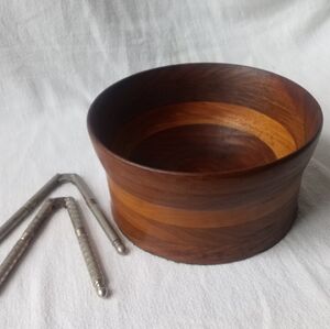 MID-CENTURY DUTCH NUT BOWL Two-Tone Walnut Wood Felt Bottom and Two Nut-Crackers